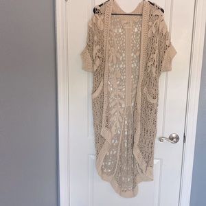 Long crochet short sleeve cardigan
